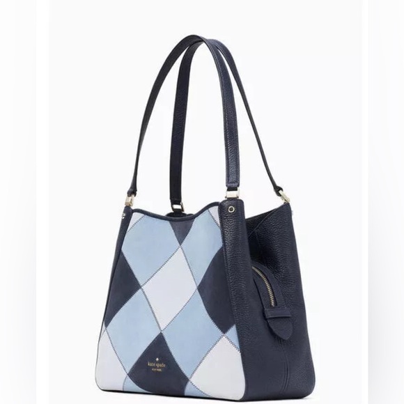 KATE SPADE LEILA PATCHWORK DENIM MEDIUM TRIPLE COMPARTMENT SHOULDER BAG NWOT - Picture 5 of 8